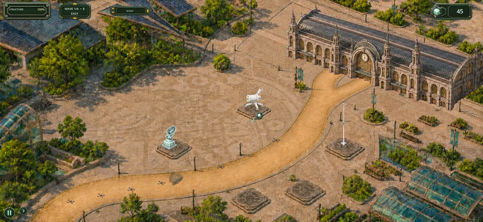 Transit District's monumental station during a drone assault.